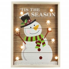 Χριστουγεννιάτικο Διακοσμητικό Ξύλινο Κάδρο, με Χιονάνθρωπο και 9 LED (30x40cm)